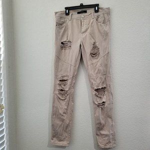 Men's‎ STAMPD Cream Distressed Panel Denim Beige/Cream Pants